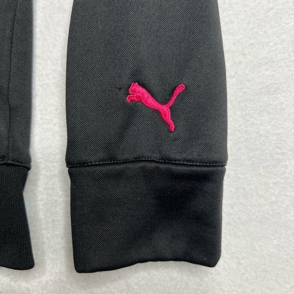 Puma Girls Small Black Pink Sparkle Rhinestone Zip Up Jacket Thumb Holes - Picture 3 of 13